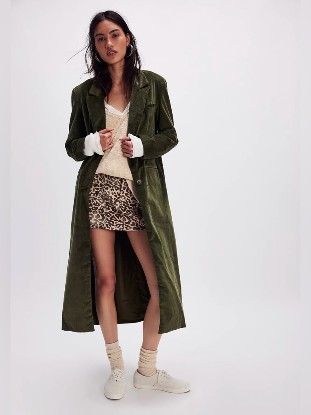 ✨ Free People Hailey Velvet Duster Long Coat – Green ✨ Small - NWOT